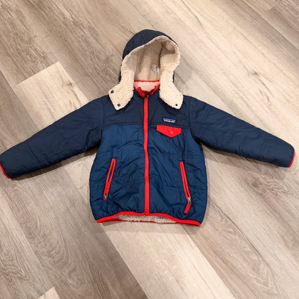 Patagonia Kids Navy Blue Jacket with Red Trim